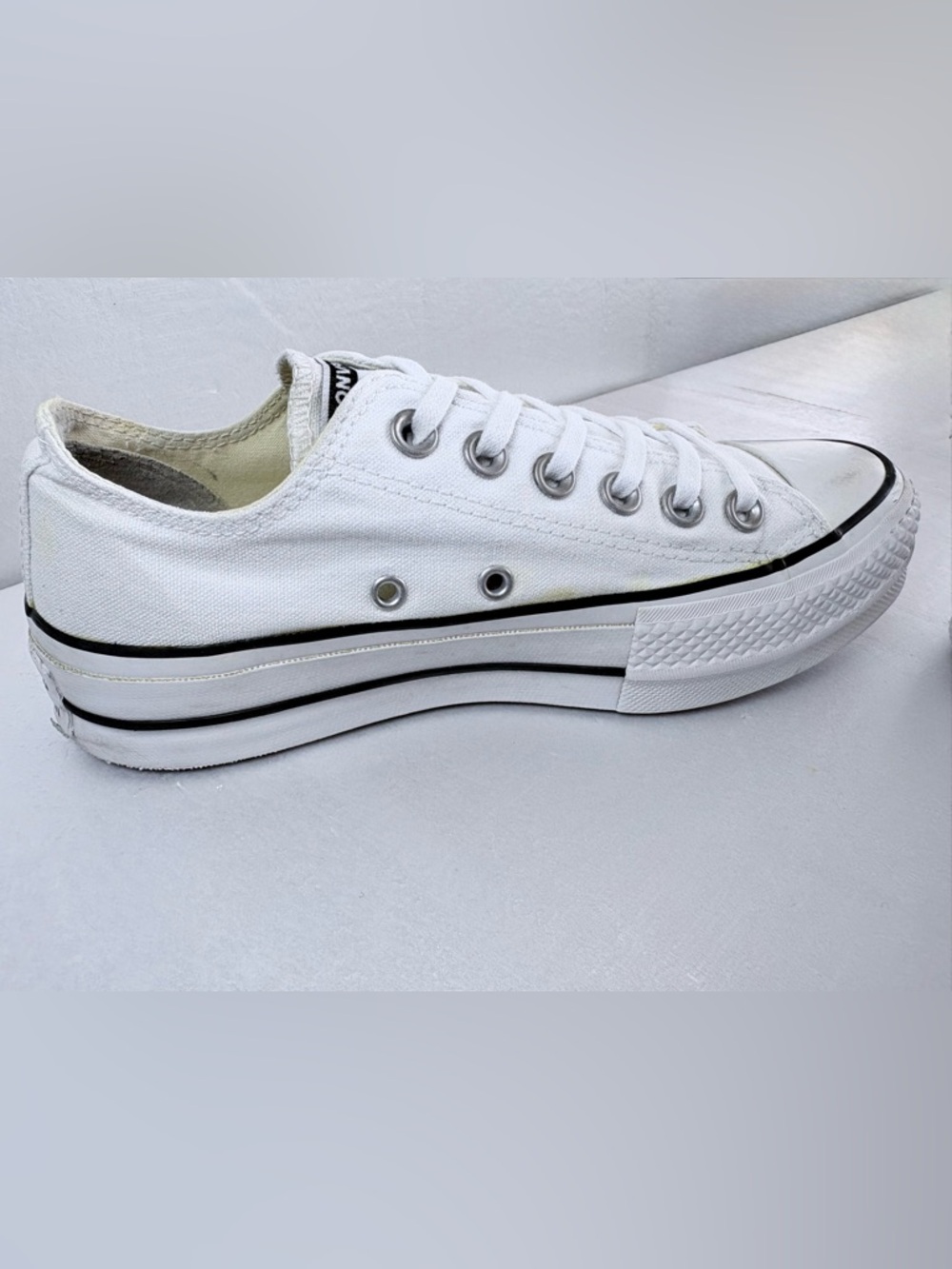 Converse All Star White Low Top Canvas Sneakers Platform Sz 6 US Y2K Shoes - Picture 7 of 12
